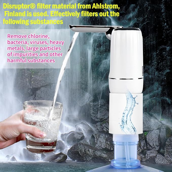 CoolWAY Gallon Bottle Electric Pump Filter - Portable Water Dispenser for Camping, Outdoors, Home and Office, 5 Gallon Water jug Dispenser with Filter