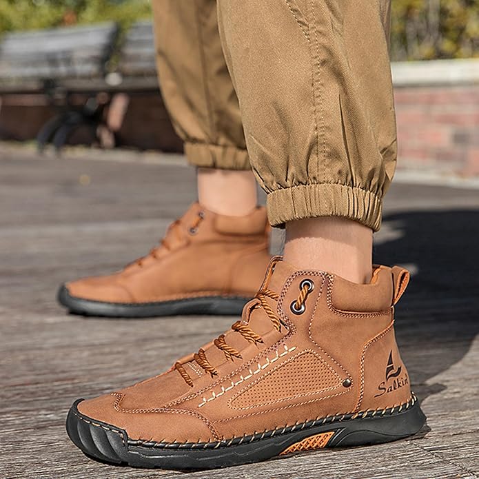 Mens Orthopedic Comfortable Handmade Boots Casual Mid Top Walking Driving Shoes Waterproof Arch Support Spacious Toe Box Outdoor Leather Shoes
