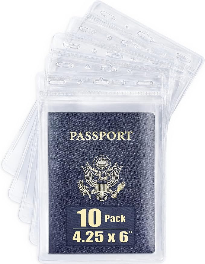 Mifflin-USA Passport & Card Holders (Clear, 4x6 Inches, 10 Pack), Extra Large ID Name Badge Holder, Zipperless Vertical Plastic Card Holders