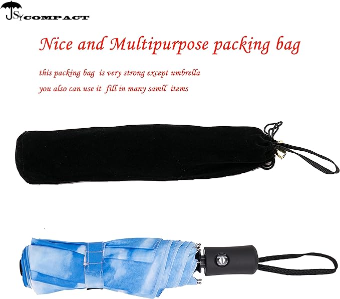SY COMPACT Travel Umbrella - Windproof Automatic Compact Umbrella for Rain, Lightest 8-Rib, Small, Strong & Portable, Durable Grip, Fits Backpack & Car, Factory Direct (UV Available)
