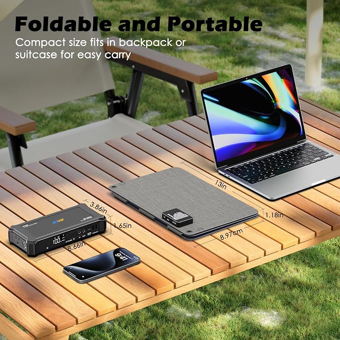 JIYHF Portable Power Station with 30W Foldable Solar Panel - 99.9Wh Backup Battery, 100W AC & 65W USB-C PD Fast Charging Ideal for Outdoor Work, Compatible with iPhone16 Series, iPad, MacBook, Laptop