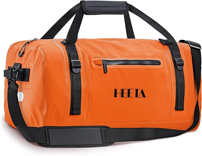 HEETA Waterproof Motorcycle Dry Bag, Waterproof Duffel Luggage Travel Bags with Zippered Closure & Pocket, Shoulder Straps, Large Space for Motorcycling Camping Commuting Boating (Orange, 30L)