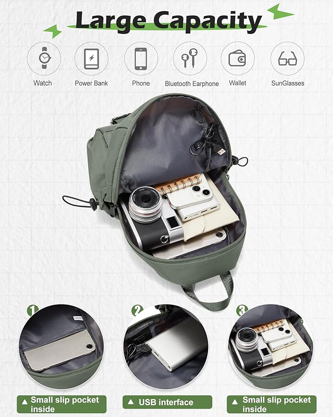 SEAFEW Green Sling Crossbody Backpack Shoulder Bag for Men Women - Small One Strap Sling Bag Fanny Pack Daypack, Waterproof Nylon Chest Bag for Motorcycle Hiking Travel Gym Sport