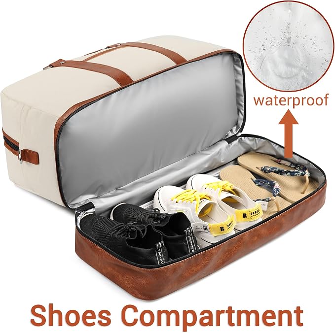 Weekender Bag for Women, Large Overnight Bag Canvas Travel Duffel Bag Carry On Tote with Shoe Compartment 21" 3Pcs Set