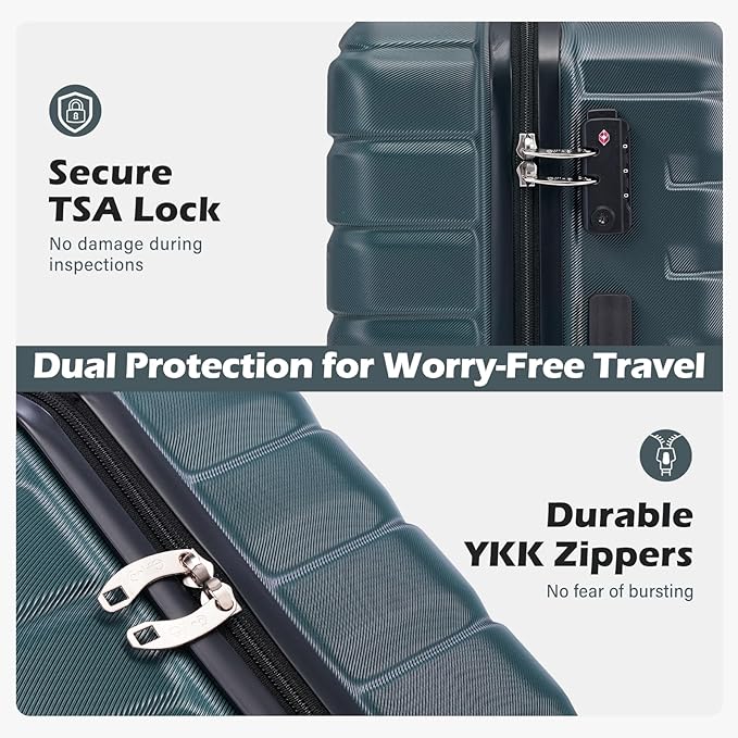 Coolife Expandable Large Checked Luggage with Spinner Wheels, Hard Shell Suitcase TSA Lock Rolling Travel Luggage 28-inch,Teal Blue