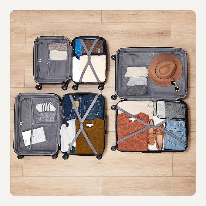 Amazon Basics 3-Piece Hardside Expandable Travel Luggage Set (21", 26", 30"), Scratch-Resistant Suitcases with Multi-directional Wheels, Carry-on and Checked Bags, Light Blue
