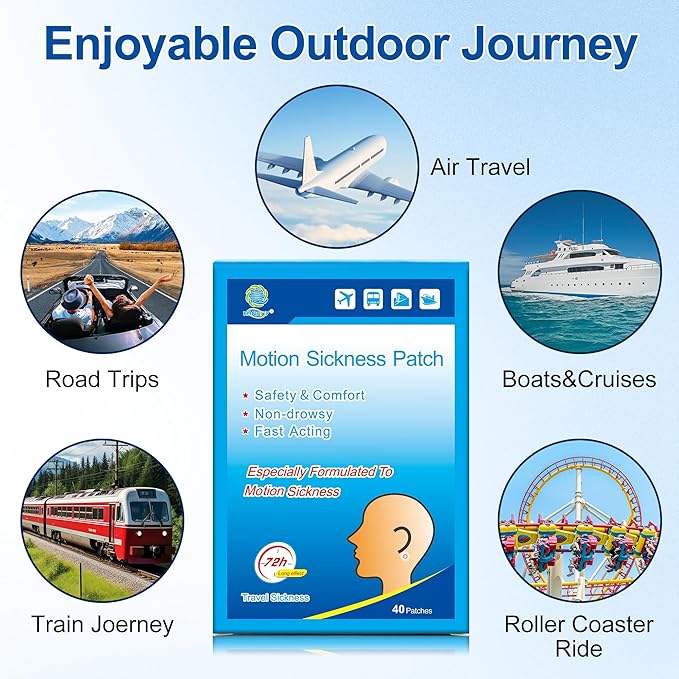 KONGDY 40 Counts Motion Sickness Patches, Sea Sickness for Cruise, Dizziness, Car Trips, Non Drowsy