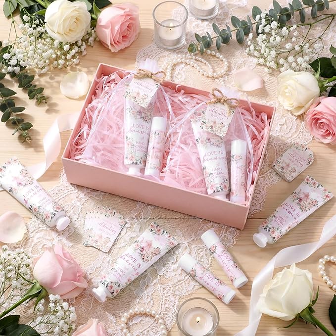 Loopeer 30 Sets Love Is Brewing Bridal Shower Hand Cream and Lip Balm Gift Bridal Shower Party Favors Thank You Gift for Guest Travel Size Wedding Party Supplies (Pink Floral)