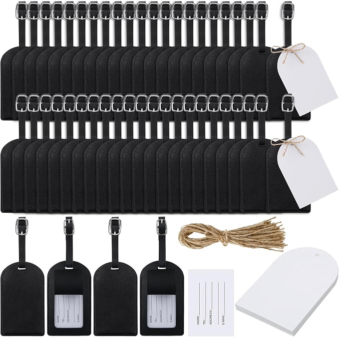 Amylove 48 Sets Leather Luggage Tags Bulk Wedding Favors Luggage Tags for Guests Bridal Gifts Wedding Bridal Shower Gift PU Leather with Name ID Card Tag for Guests