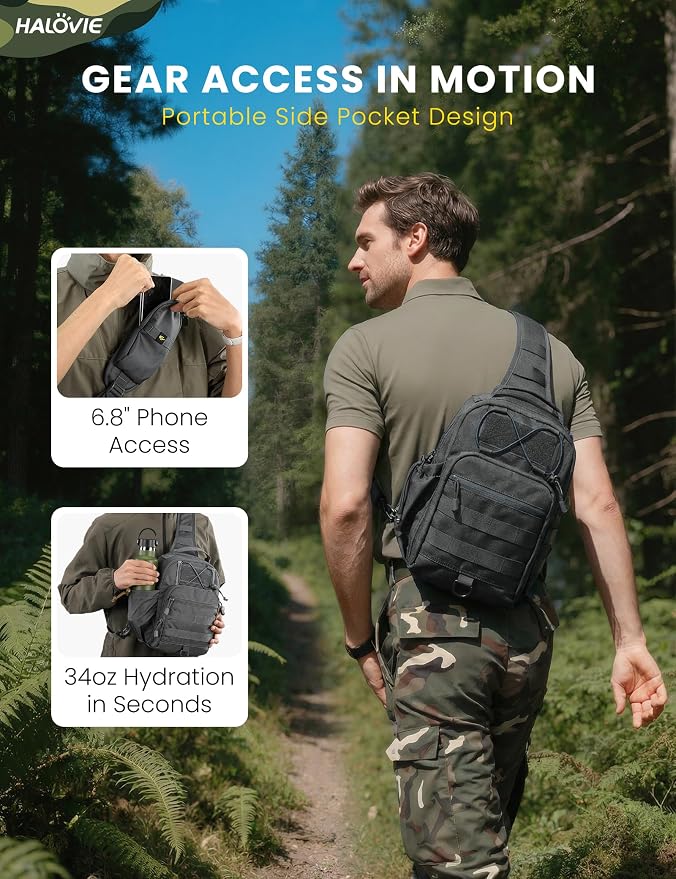 HALOVIE Anti-theft Tactical Sling Bag RFID Darkgray Military Shoulder Bag with Phone Pack EDC Molle Crossbody Bag for men