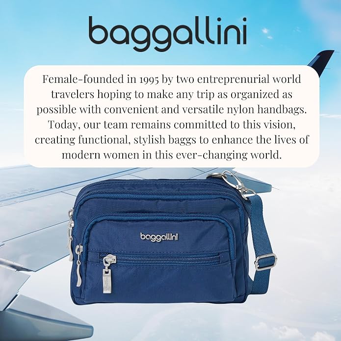 Baggallini Triple Zip Small Crossbody Bag for Women - Lightweight Convertible Fanny Pack Belt Bag