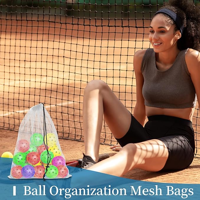6 Pcs Mesh Bags Drawstring, 14x17 Inch with Lock, Multipurpose Storage Bags for Gym, Balls, Beach, Laundry (White)