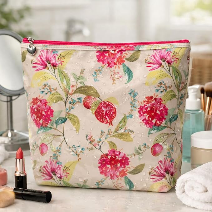 Jacaranda Living Large Cosmetic Bag – Water-Resistant Makeup & Toiletry Bag with PVC-Lined Interior, Travel Beauty Organizer, Pomegranate