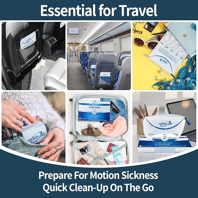 Hionfurt Absorbent Vomit Bag Disposable,19Pcs Emesis Bags-Turns Vomit into Gel,Leak Resistant Barf Bag,900ml Portable Nausea Bags for Travel Motion Sickness,Pregnancy,Kids,Taxi,car