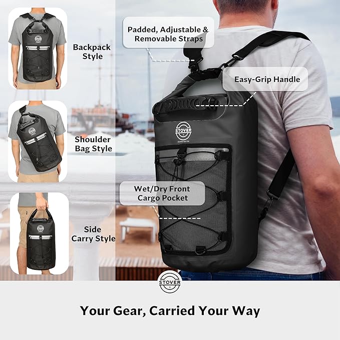 STOVER 5/10/25/30/40/55L Waterproof Dry Bag- Roll-Top Backpack w/Phone Case- Kayaking, Hiking, Camping, Boating- Men/Women