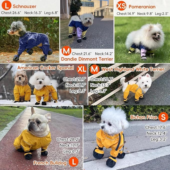 Waterproof Dog Boots Rain Boots with Suspender, Dogs Shoes Paw Protector for Small Medium Puppy, Anti-Slip Doggy Boot Belly Protector, Rain Booties Snow Booties (Large, bluef)