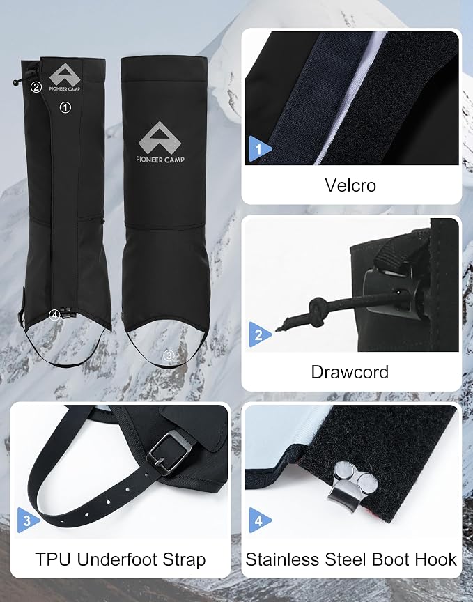 Pioneer Camp Gators for Hiking Boots Waterproof 420D Cordura Leg Gaiters Adjustable Men Women Hunting Fishing Snow Climbing