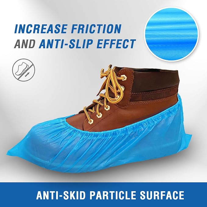 ProtectX Disposable Shoe & Boot Covers, XL Extra Large, 100-pack (50 pairs), Waterproof, Slip Resistant, Durable CPE plastic, Fits up to Men’s 14 US Size and All Women’s US Size Shoes
