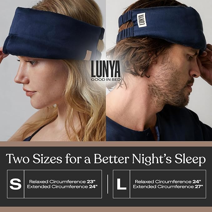 Lunya Weighted Silk Sleep Mask – Mulberry Silk Eye Cover with Cooling Glass Beads, Noise-Reducing Fit, Washable Fabric, and Travel Pouch – Sleeping Mask for Men and Women - Black – Large