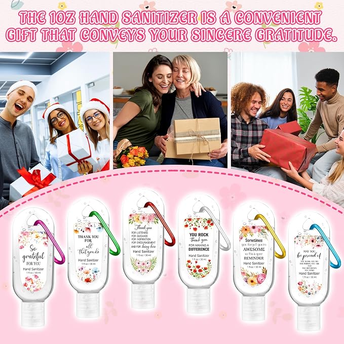 24 Pack Thank You Hand Sanitizer Keychain Bulk Mini Watermelon Hand Sanitizer Gel Scented 1oz Employee Appreciation Gift Bulk for Coworker Teachers Doctors Women Team Christmas Thanksgiving Party
