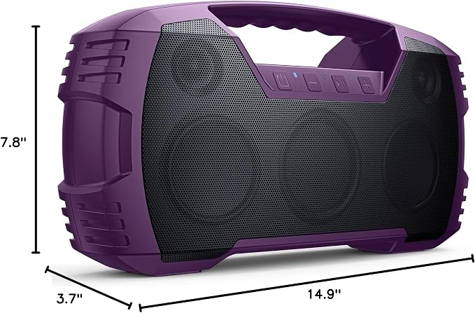 IPX7 Waterproof Outdoor Bluetooth Speaker, Wireless, 90W(Peak), 32H Playtime, Floating Design, Deep Bass & Loud Stereo Sound, Portable with Handle, Rugged for Pool, Beach, Kayaking, Hiking, Purple
