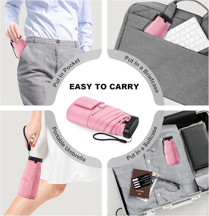 Mini Umbrella - Compact, Waterproof Travel Umbrella for Light Rain, Suitable for Women's Purse and Pocket