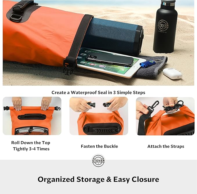 STOVER 5/10/25/30/40/55L Waterproof Dry Bag- Roll-Top Backpack w/Phone Case- Kayaking, Hiking, Camping, Boating- Men/Women