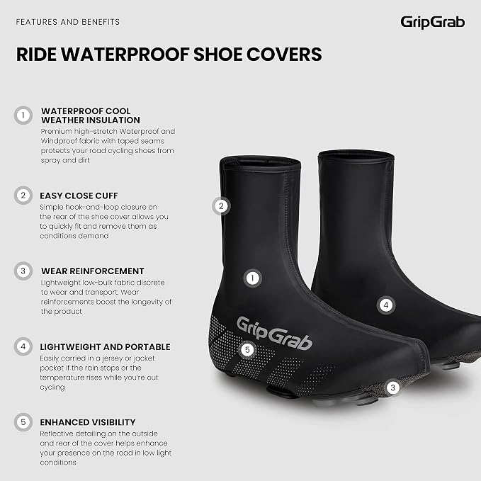 GripGrab Ride Waterproof Road Bike Cycling Overshoes Thin Windproof Adjustable Bicycle Rain Protection Shoe Covers