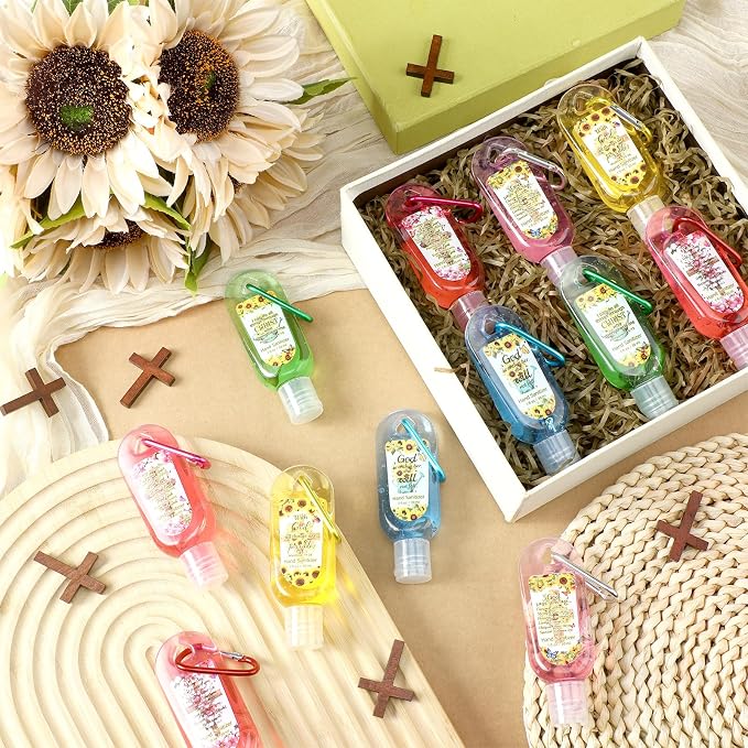 24 Pack Christian Hand Sanitizer Keychain Bible Verse Mini Hand Sanitizer Keychain Bulk Travel Size Christian Gift for Women Religious Gifts for Teacher Coworker Wedding Christmas Thanksgiving Church