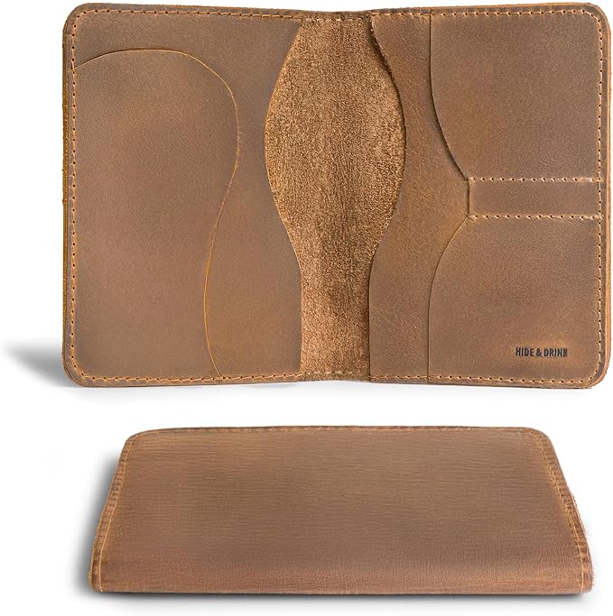 Hide & Drink, Double Passport Cover with Slots for Bills and Keys, Rustic Case, ID Organizer, Full Grain Leather, Handmade Accessories, Single Malt Mahogany