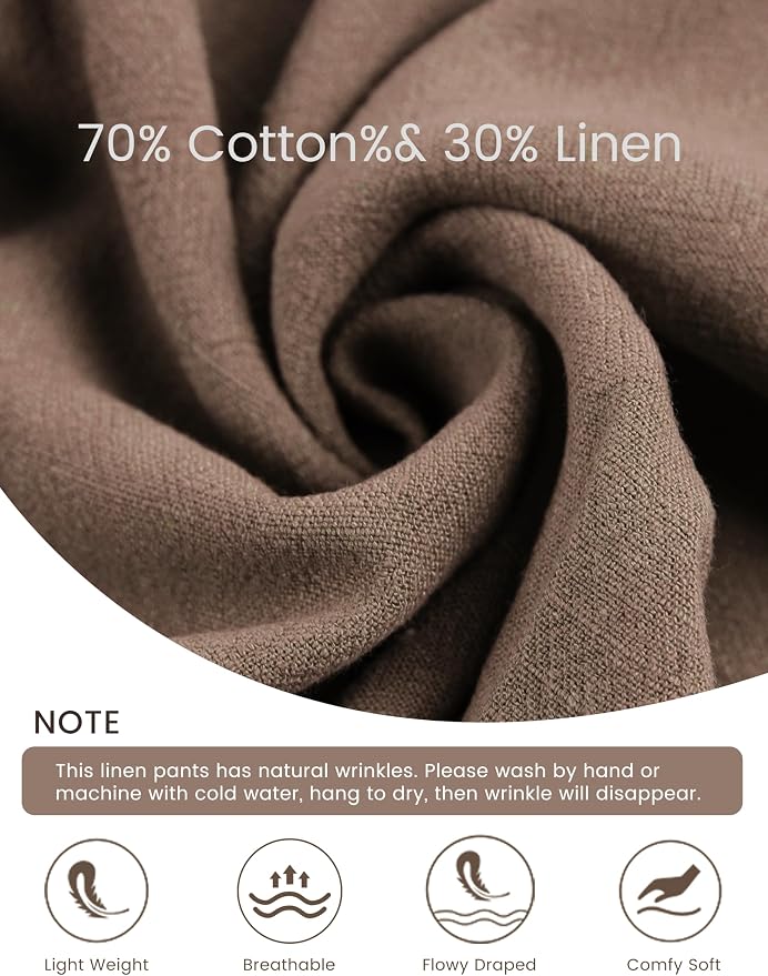 Hooever Womens Cotton Linen Pants Casual Button Up High Waisted Wide Leg Trousers