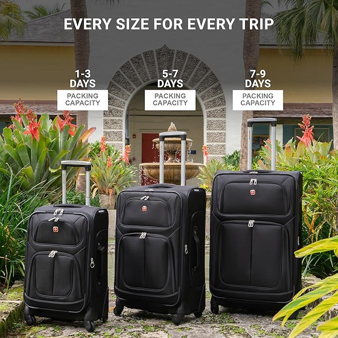 SWISSGEAR Sion Softside Expandable Spinner Luggage Durable Lightweight Travel Suitcase, Black, Checked-Medium 25-Inch