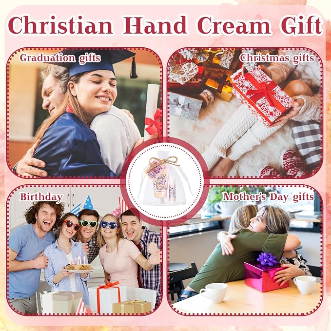 48 Sets Christian Graduation Gifts Hand Cream and Lip Balm Bulk Teacher Appreciation Gifts Travel Size for Her Bible Verse Thank You Cards with Organza Bag Tag for Graduation Supplies(Groovy)