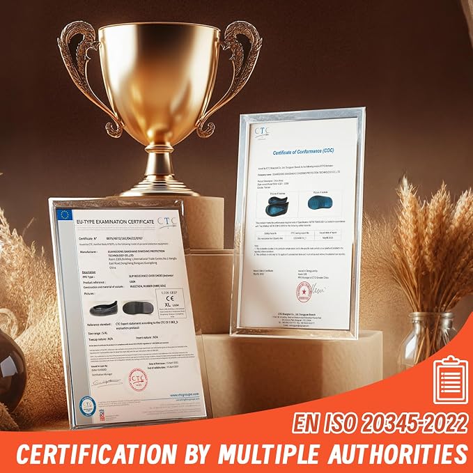LG01 Crews Crew Guard Fuel oil Resistant (FO) Shoe Covers- CE/ASTM Anti-slip & Waterproof Rubber Overshoes for Work, Non-Slip Safety Protectors for Kitchen/Medical(Black, M(US Women 5-7 |Men 4-6）)