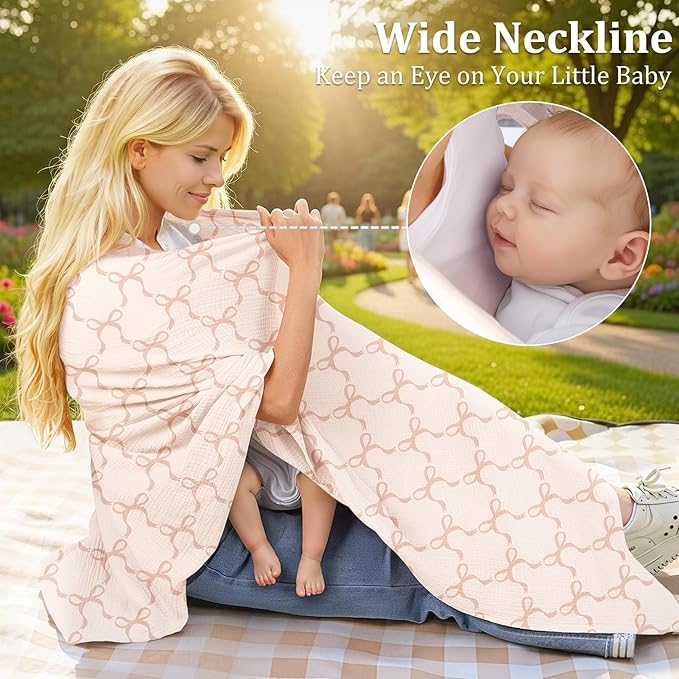Muslin Nursing Cover Up for Breastfeeding, Soft & Breathable Cotton Breast Feeding Cover for Women, Full Privacy Breastfeeding Cover - Newborn Baby Essential, Light Khaki