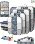 8 Set Compression Packing Cubes for Travel Essentials,Compressible Expandable Packing Cubes for Suitcase,OlarHike Luggage Garment Bags for Travel,Handy Helper for Organizing Clothes(Dark Blue Floral)
