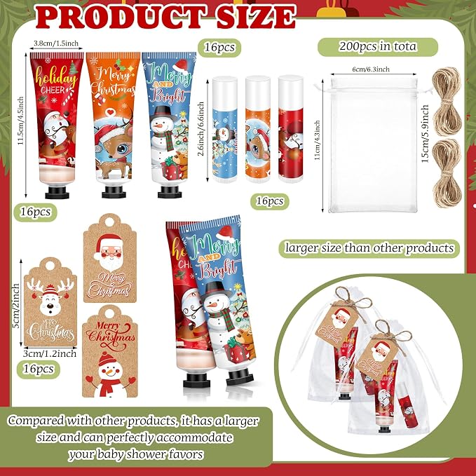 50 Sets Christmas Hand Cream and Lip Balm Gift Set Bulk Christmas Stocking Stuffers Holiday Gifts Xmas Party Favors for Women Coworkers Winter Lip Care with Organza Bags Tags (Classic Style)