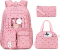 PIG PIG GIRL Corduroy Backpack 3PCS Kids Backpack for Girls School Bags for Middle School Students Book Bag for Elementary Primary Kawaii Ita Backpack with Lunch Box Pencil Case Set, Pink Strawberry