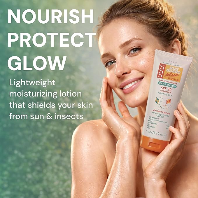 AVON Skin So Soft Bug Guard Plus IR3535 Insect Repellent Moisturizing Lotion — Gentle Breeze SPF 30 Lotion, 2-in-1 Sunscreen & DEET-Free Bug Repellent with Vitamin E & Aloe — Travel Size, 4.2 fl oz
