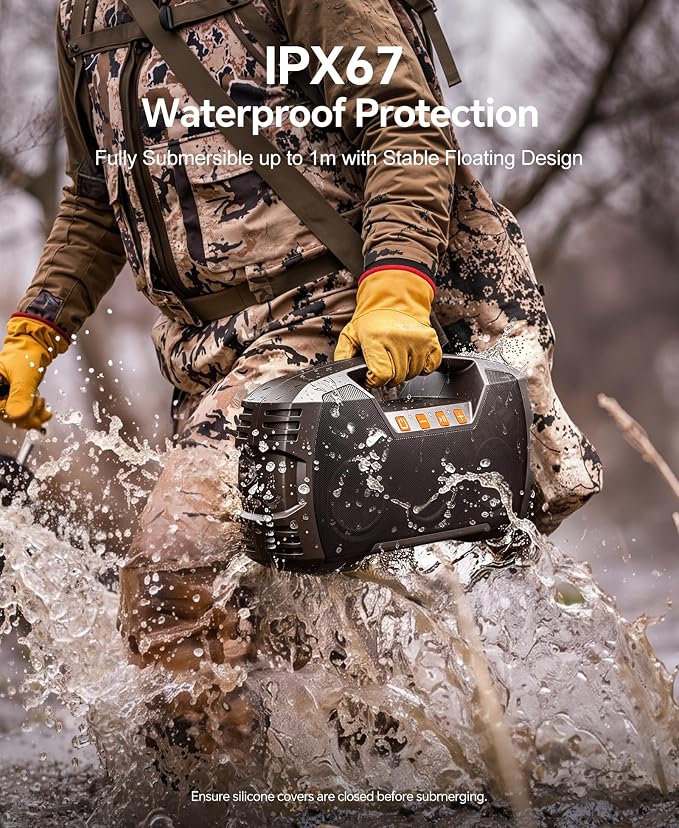 IPX7 Waterproof Outdoor Bluetooth Speaker, Wireless, 90W(Peak), 32H Playtime, Floating Design, Deep Bass & Loud Stereo Sound, Portable with Handle, Rugged for Pool, Beach, Kayaking, Hiking, Dark Brown