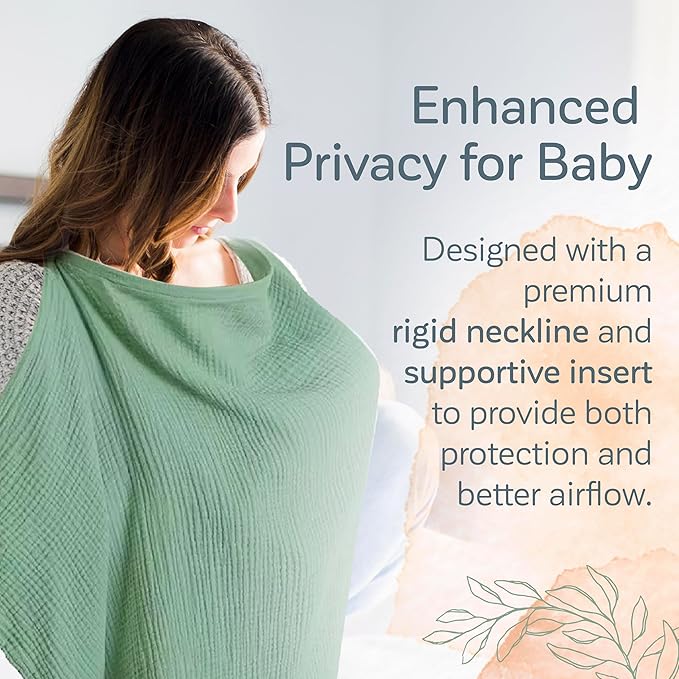 Kiddycare Nursing Cover, Muslin Cotton Privacy Nursing Covers, Gentle on Baby's Skin, Discreet Breastfeeding Covers for Nursing Moms, Breathable Nursing Cover Up for Breastfeeding Essentials (Basil)