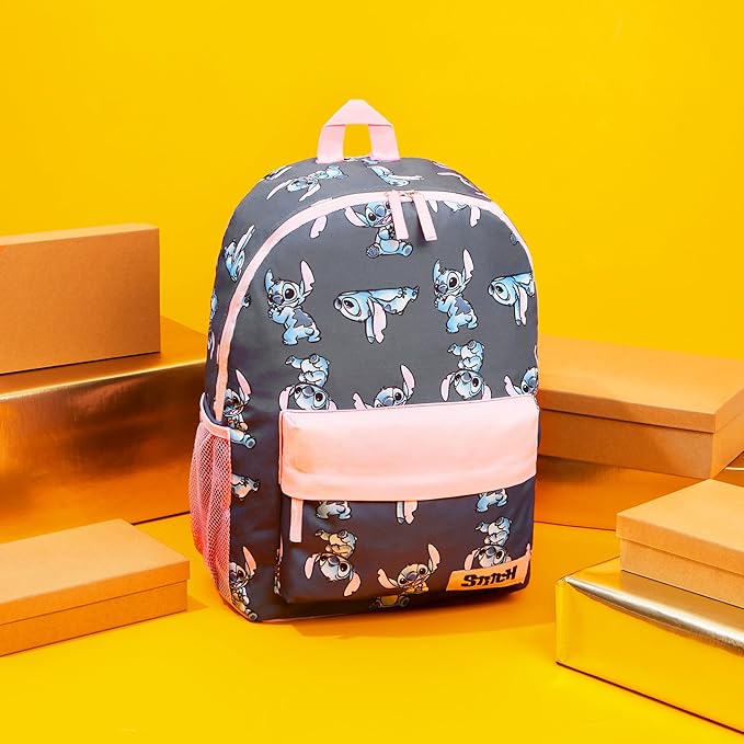 Disney Stitch Backpack for Girls Teens School Bag Kids Book Bag School Supplies Gifts (Navy/Pink)