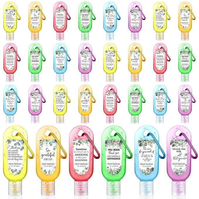24 Pcs Appreciation Hand Sanitizer Keychains Teacher Nurse Eucalyptus Mini Hand Sanitize Gel Travel Size Thank You Gift for Teachers Women Doctor Team Nurse Coworker Party Birthday Gift