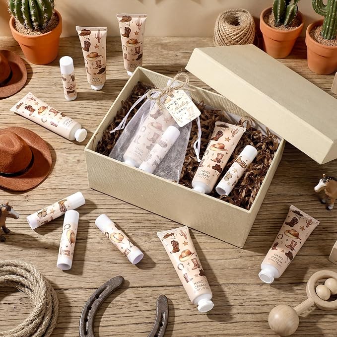 30 Sets Brown Western Baby Shower Party Favors Hand Creams and Lip Balms Gift Bulk My First Rodeo Party Favors for Birthday Supplies