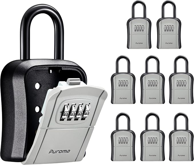 Puroma Key Lock Box, Portable Combination Lockbox Wall-Mounted Key Storage Box for House Keys, Resettable Code Safe Security Lock Box for Home, Office, Apartment Spare Key Storage (8 Pack, Gray)