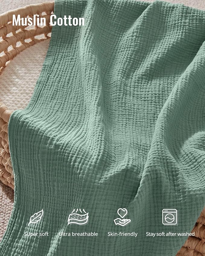 Blissful Diary Muslin Multi-Use Cloth - 4-in-1 Privacy Nursing Cover, Swaddle Blanket, Car Seat Cover, Burp Cloth, Portable Breastfeeding Essentials for Women, Baby Must Have (Roman Green)