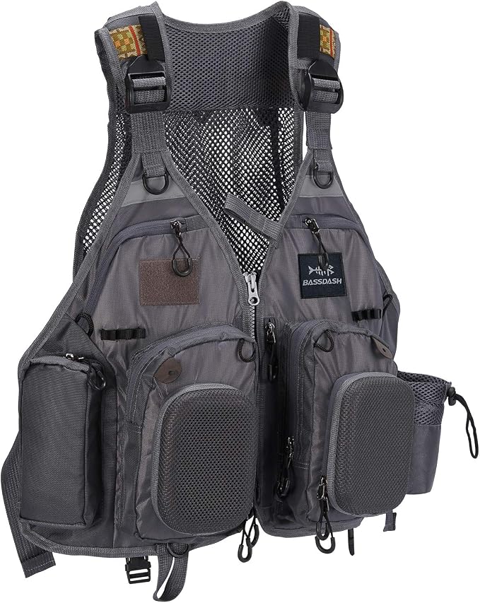 BASSDASH Strap Fishing Vest Adjustable for Men and Women, for Fly Bass Fishing and Outdoor Activities