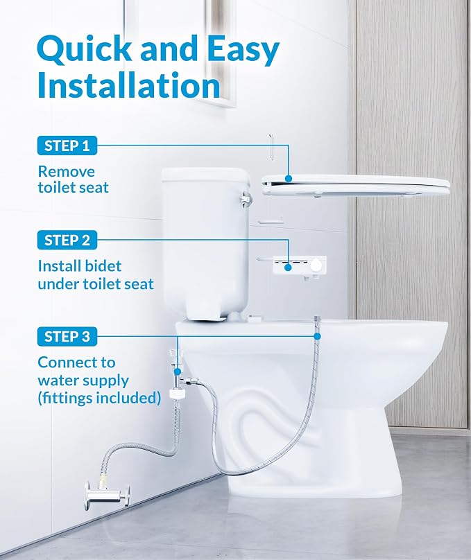 CLEAR REAR Ultra Slim Bidet Attachment for Toilet Seat - Non-Electric with Self Cleaning Dual Nozzles, Leak Proof, Adjustable Water Spray, Rear & Feminine Wash Toilet Bidet Upgrades (White Piano Keys)