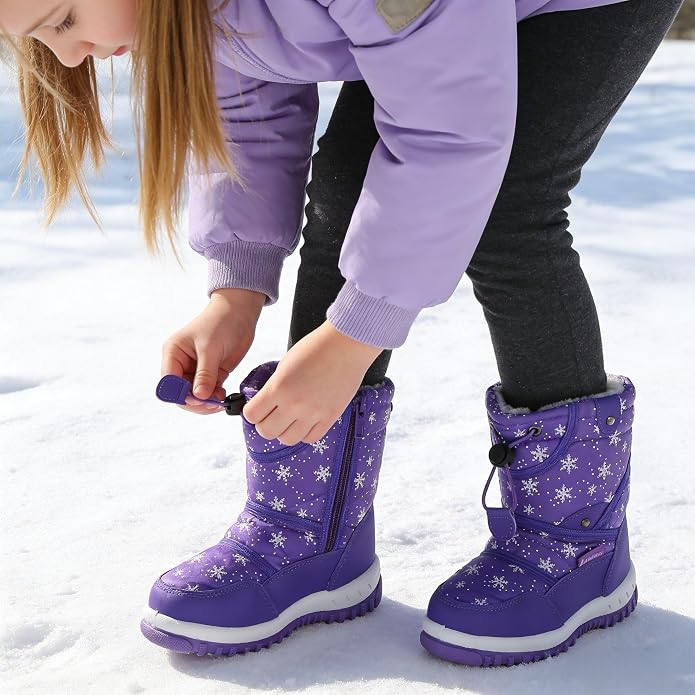 CIOR Winter Snow Boots for Boy and Girl Outdoor Waterproof with Fur Lined(Toddler/Little Kids)