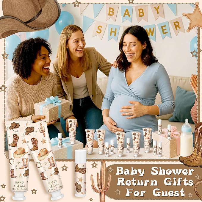 30 Sets Brown Western Baby Shower Party Favors Hand Creams and Lip Balms Gift Bulk My First Rodeo Party Favors for Birthday Supplies
